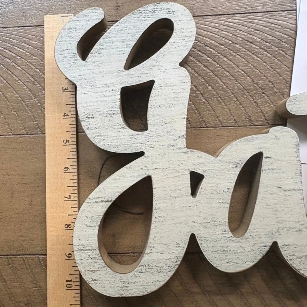 Gather Wooden Word Sign Distress White Farmhouse Wall Decor Rustic Cursive 23in